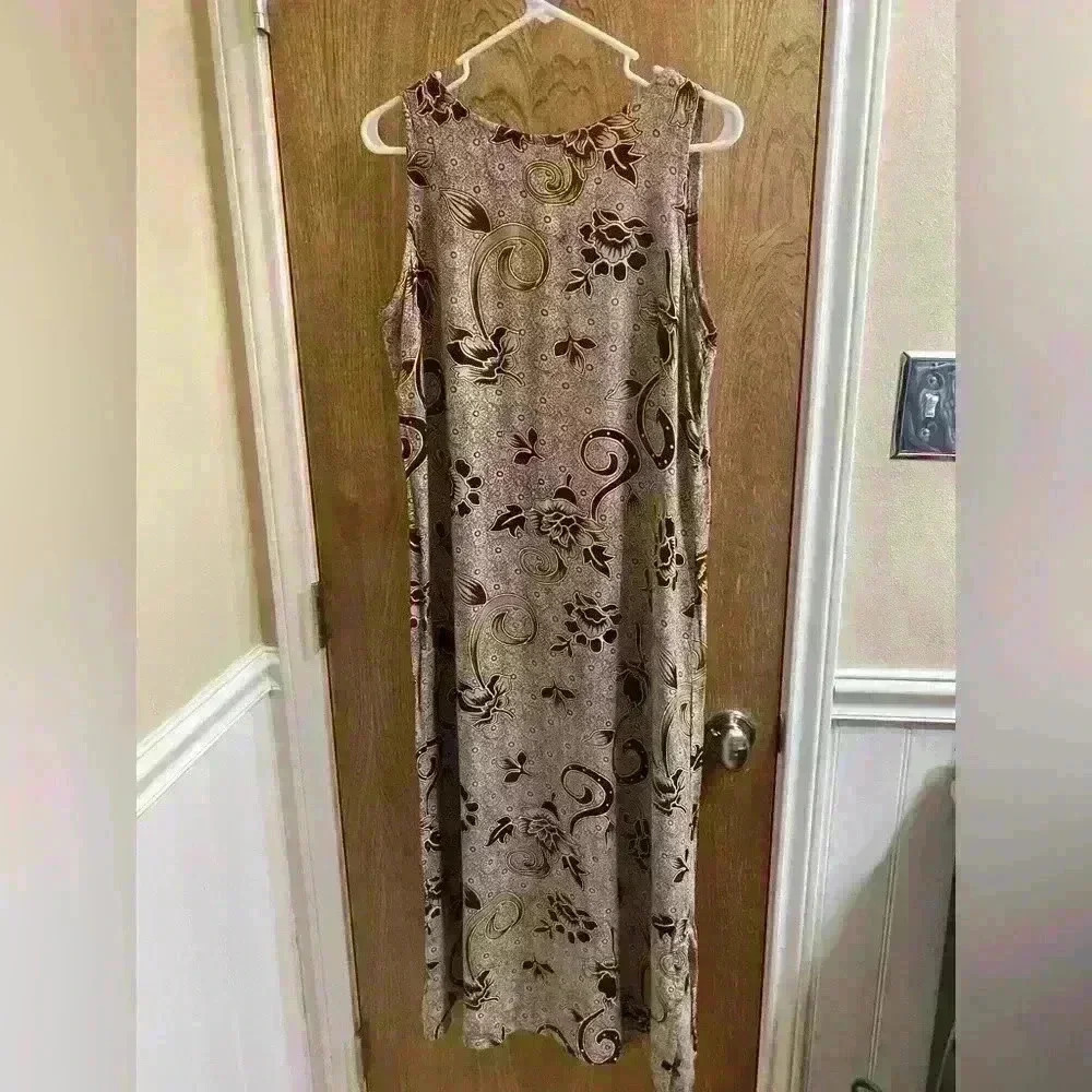 Cocowalk Vintage Sleeveless Brown Dress with Black and Yellow Florals Size XL